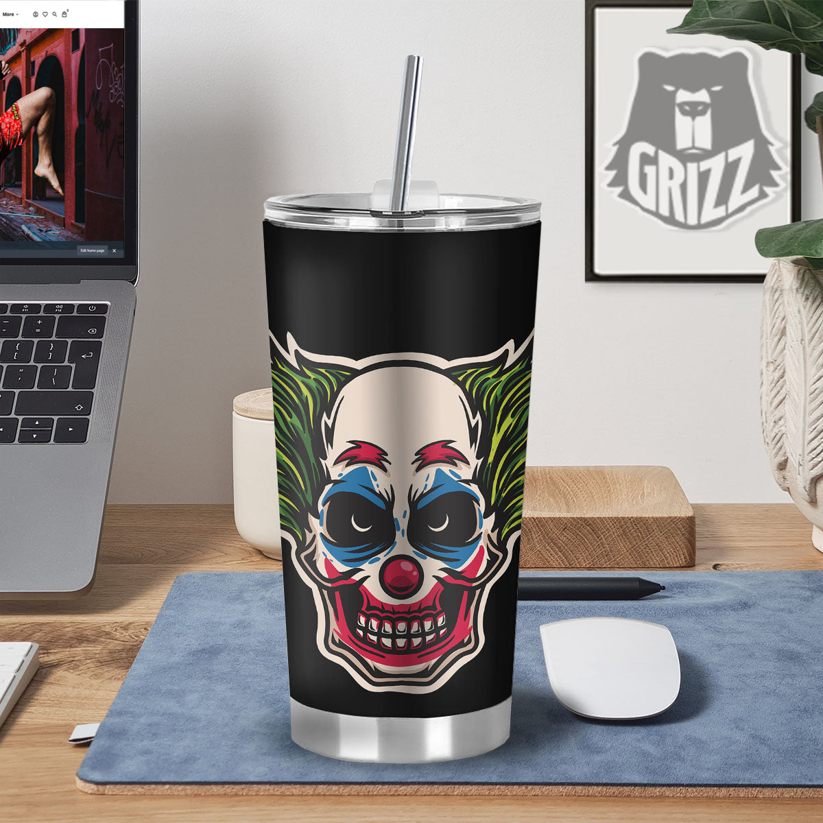 Clown Scary Cartoon Print Tumbler-grizzshop