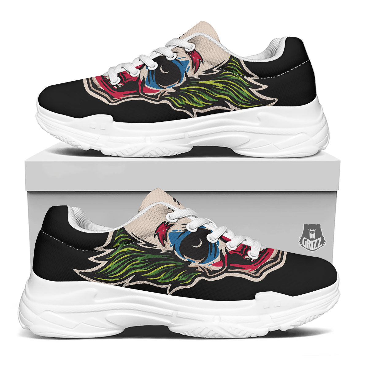 Clown Scary Cartoon Print White Chunky Shoes-grizzshop