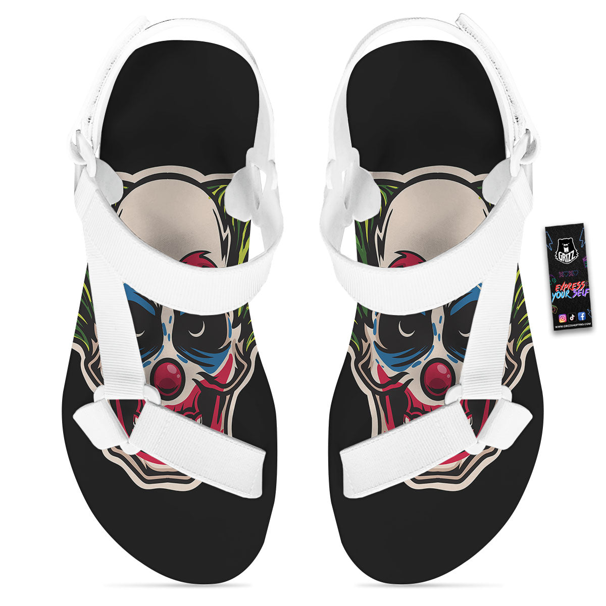 Clown Scary Cartoon Print White Open Toe Sandals-grizzshop