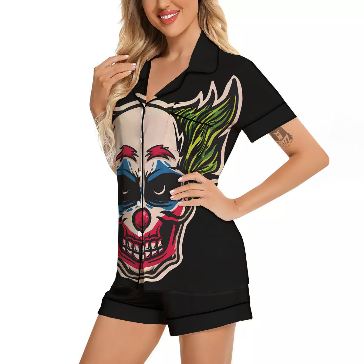 Clown Scary Cartoon Print Women Silk Pajamas-grizzshop