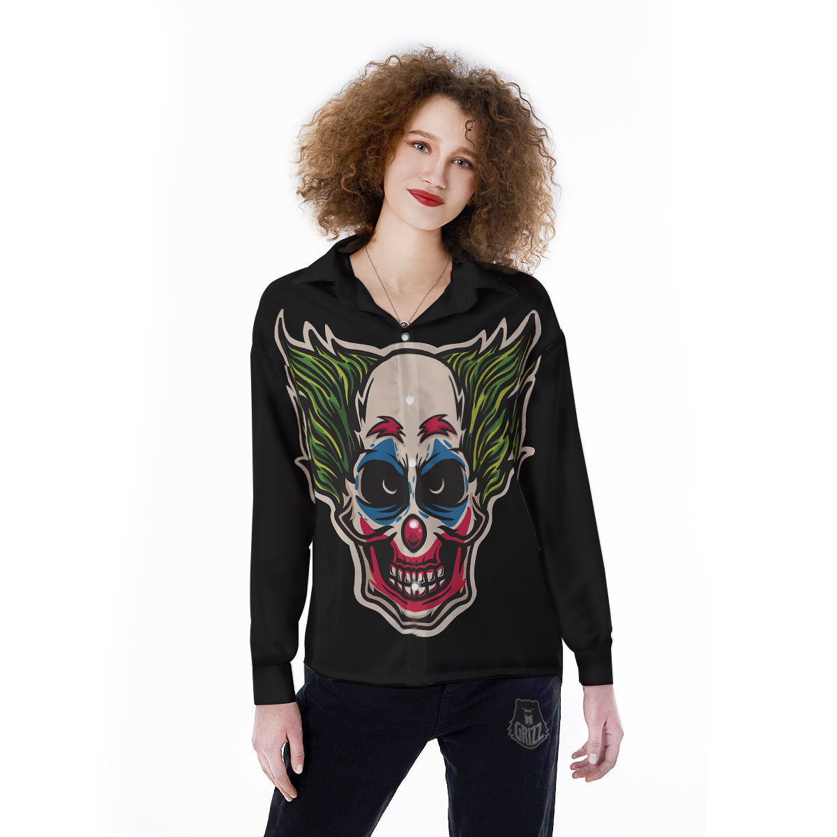 Clown Scary Cartoon Print Women's Long Sleeve Shirts-grizzshop