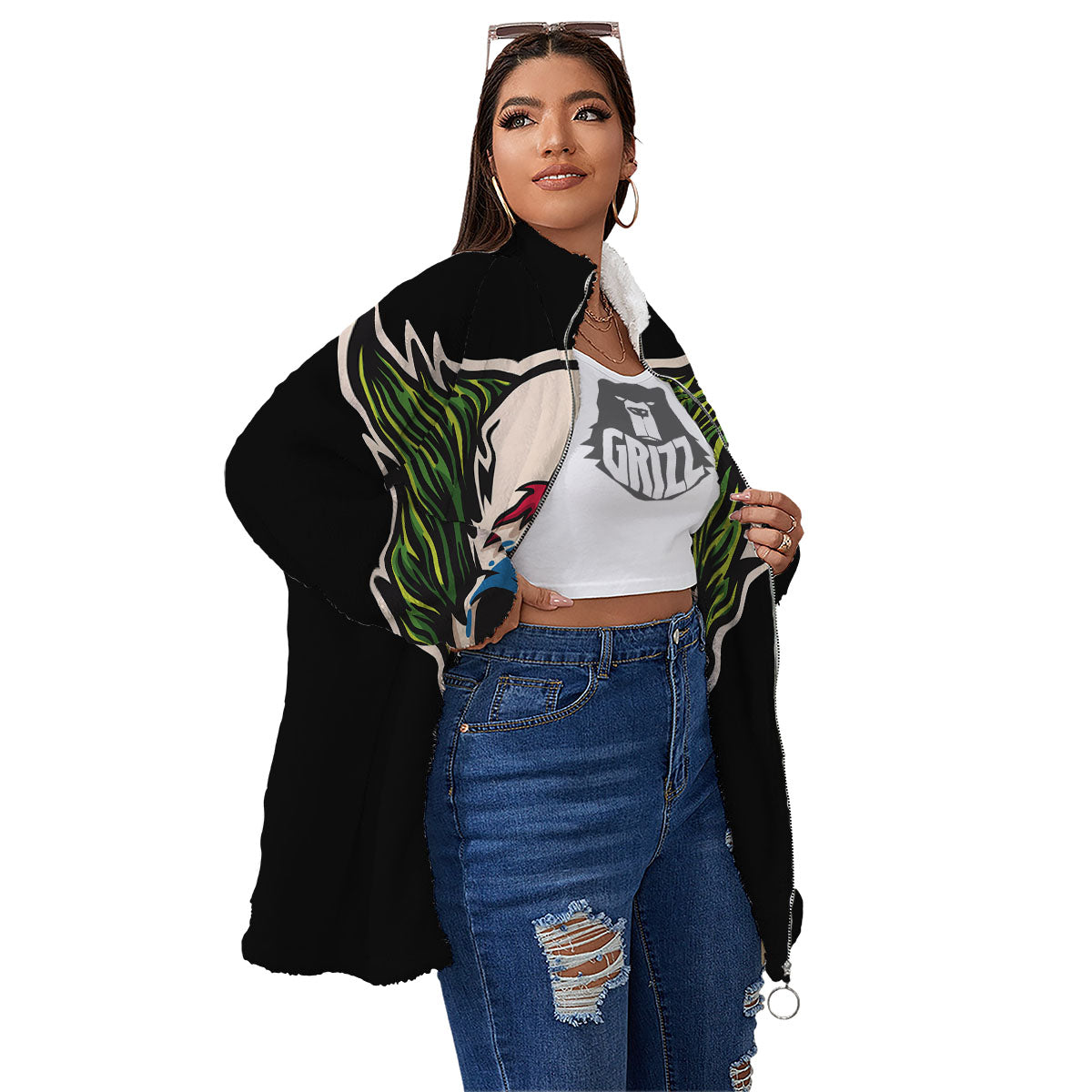 Clown Scary Cartoon Print Women's Sherpa Jacket-grizzshop