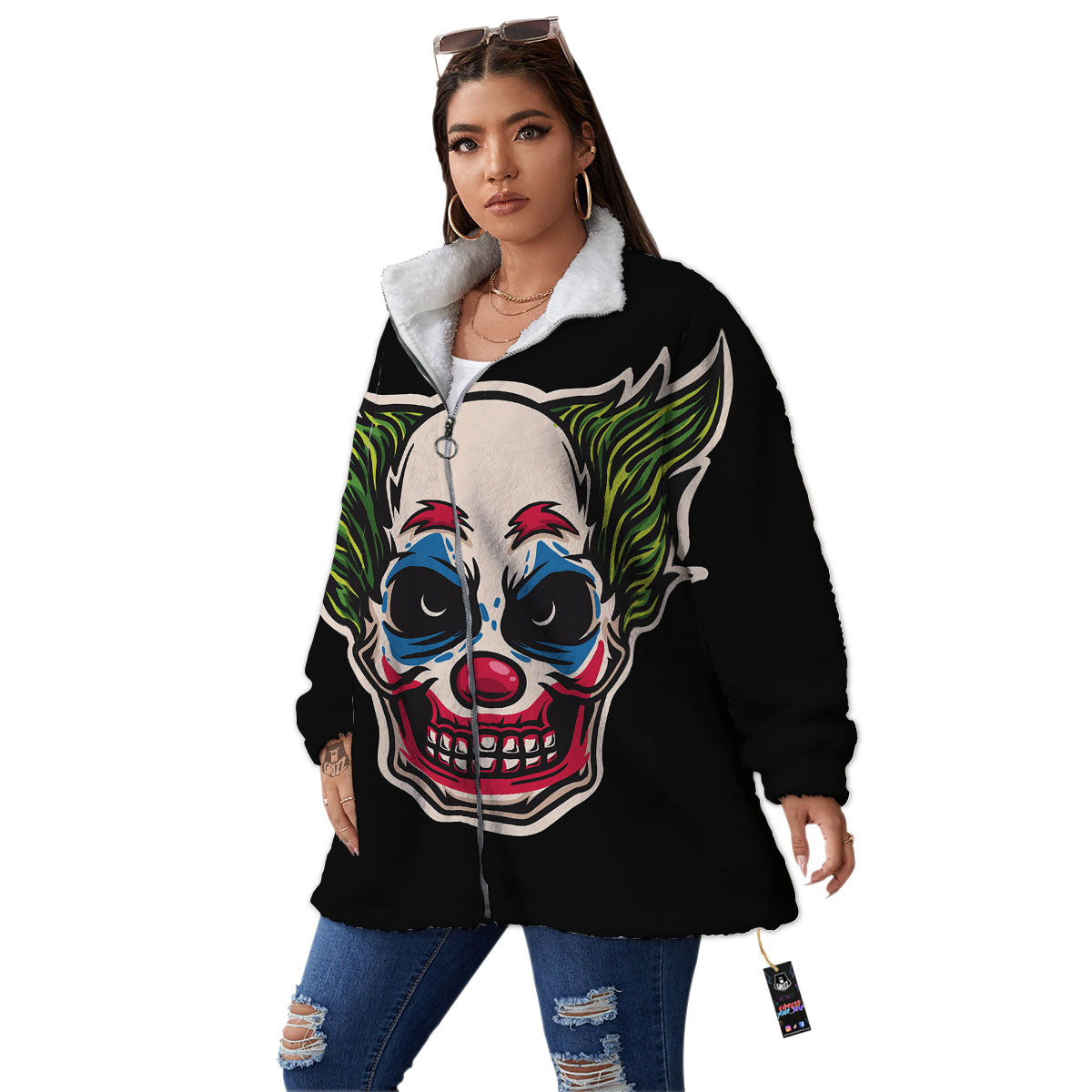 Clown Scary Cartoon Print Women's Sherpa Jacket-grizzshop