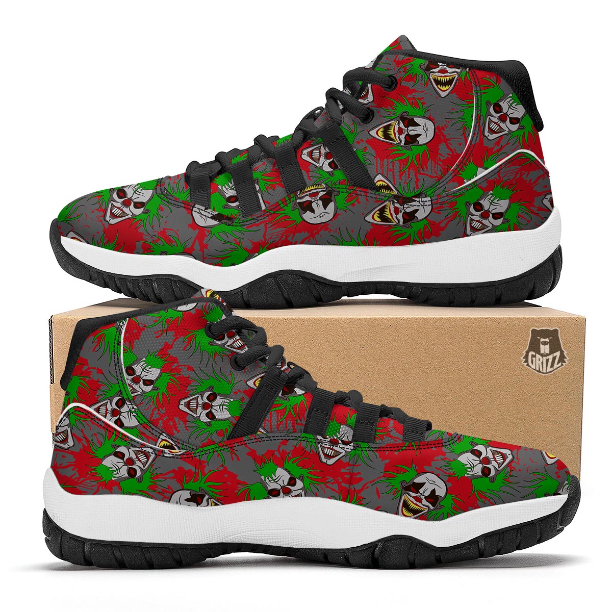 Clown Scary Pattern Print Black Bball Shoes-grizzshop