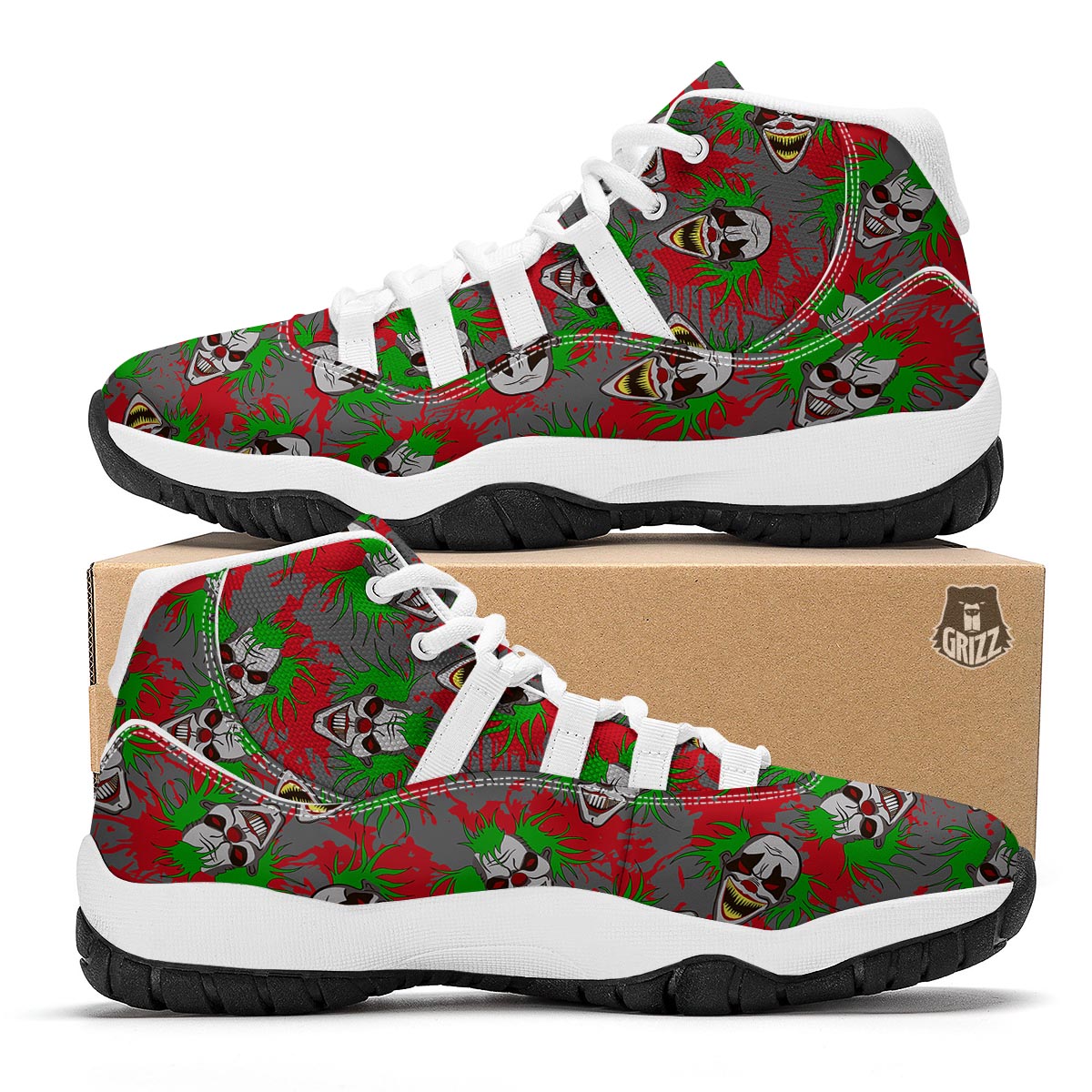 Clown Scary Pattern Print White Bball Shoes-grizzshop