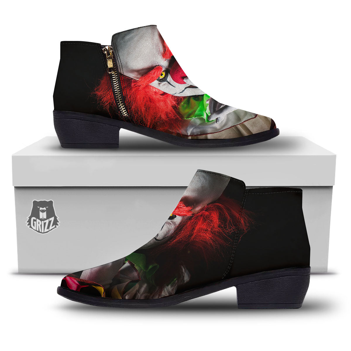 Clown Scary Print Ankle Boots-grizzshop