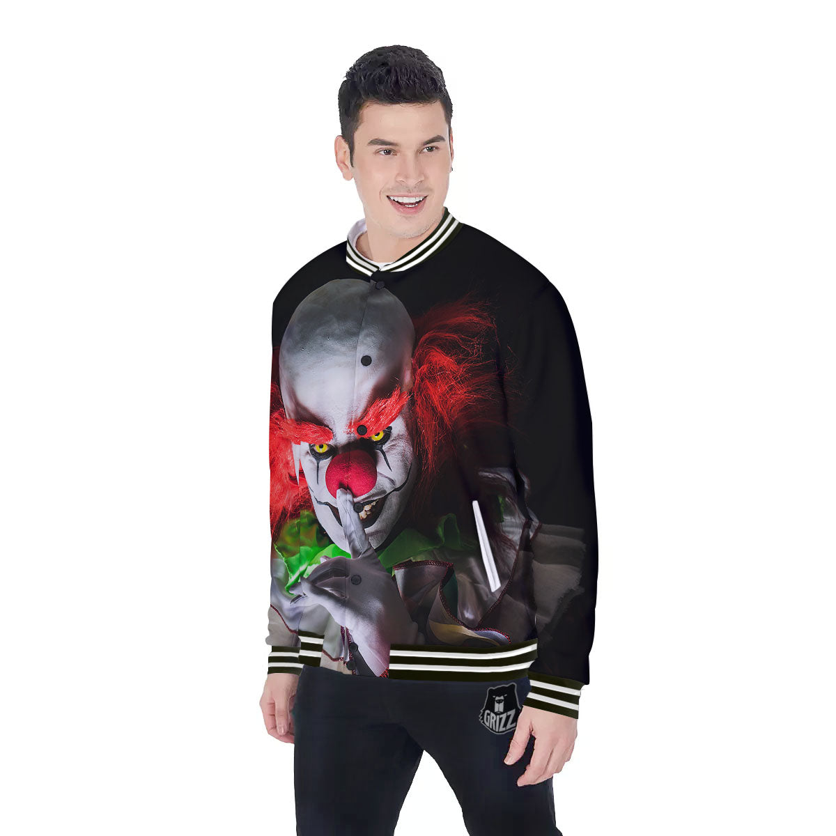 Clown Scary Print Baseball Jacket-grizzshop