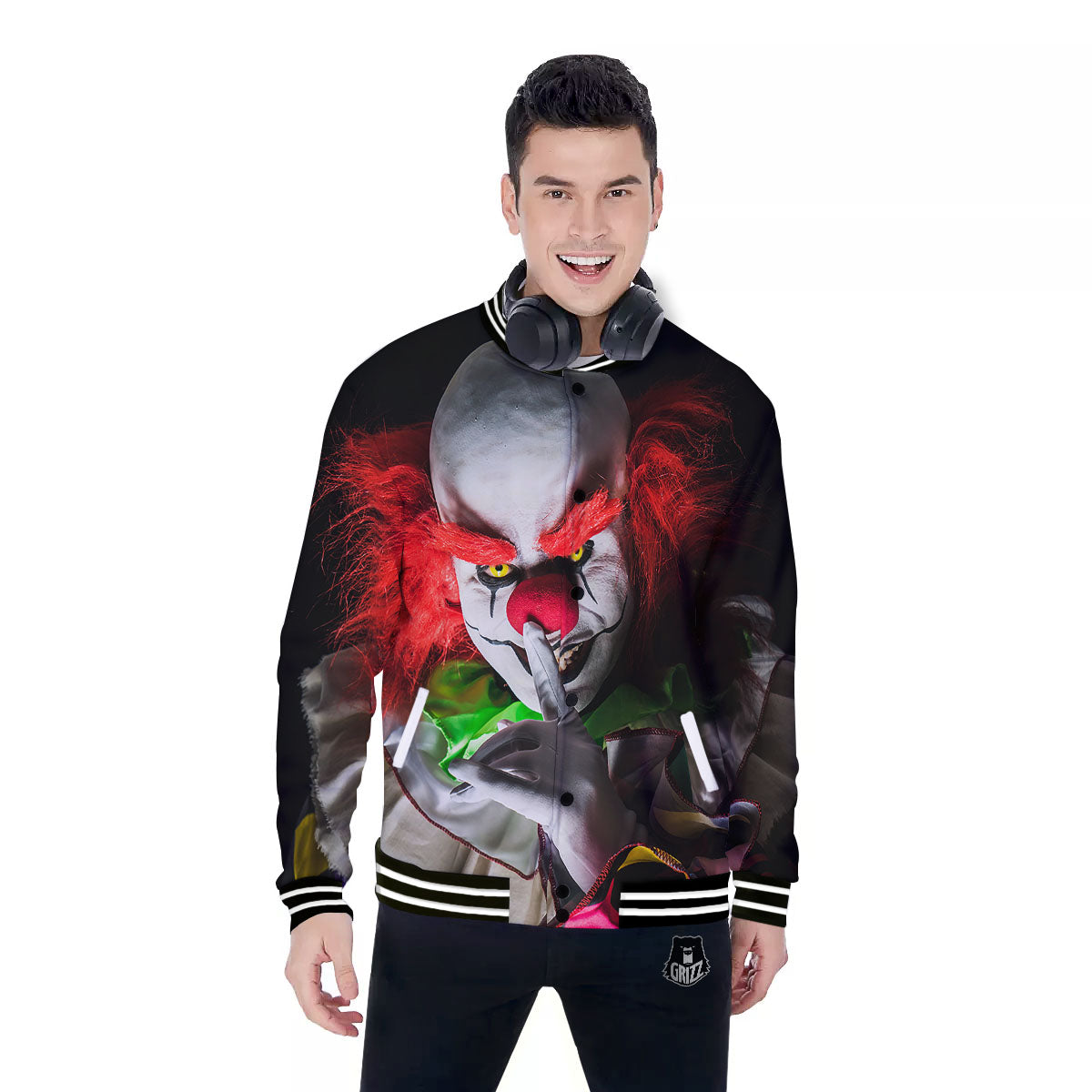 Clown Scary Print Baseball Jacket-grizzshop