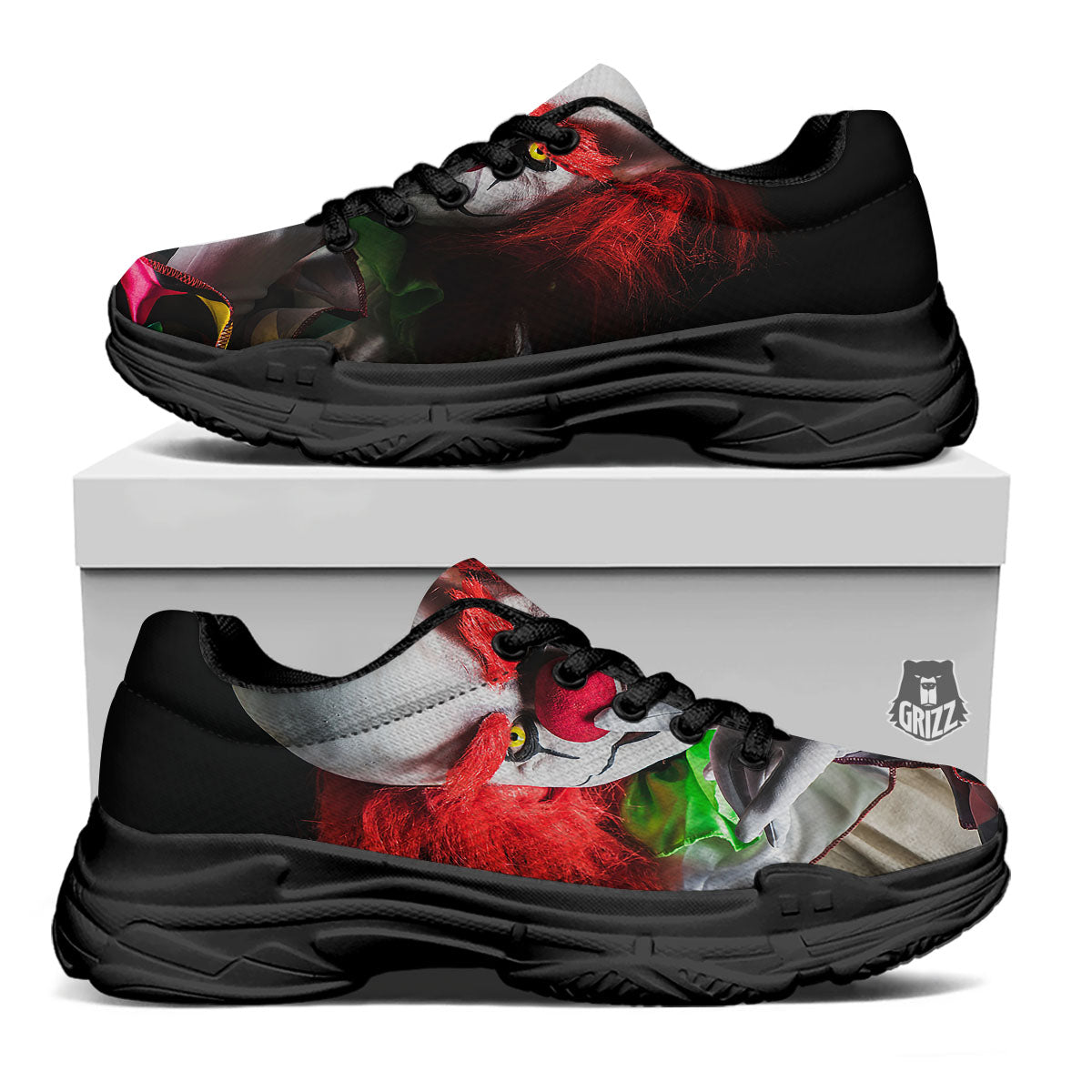 Clown Scary Print Black Chunky Shoes-grizzshop