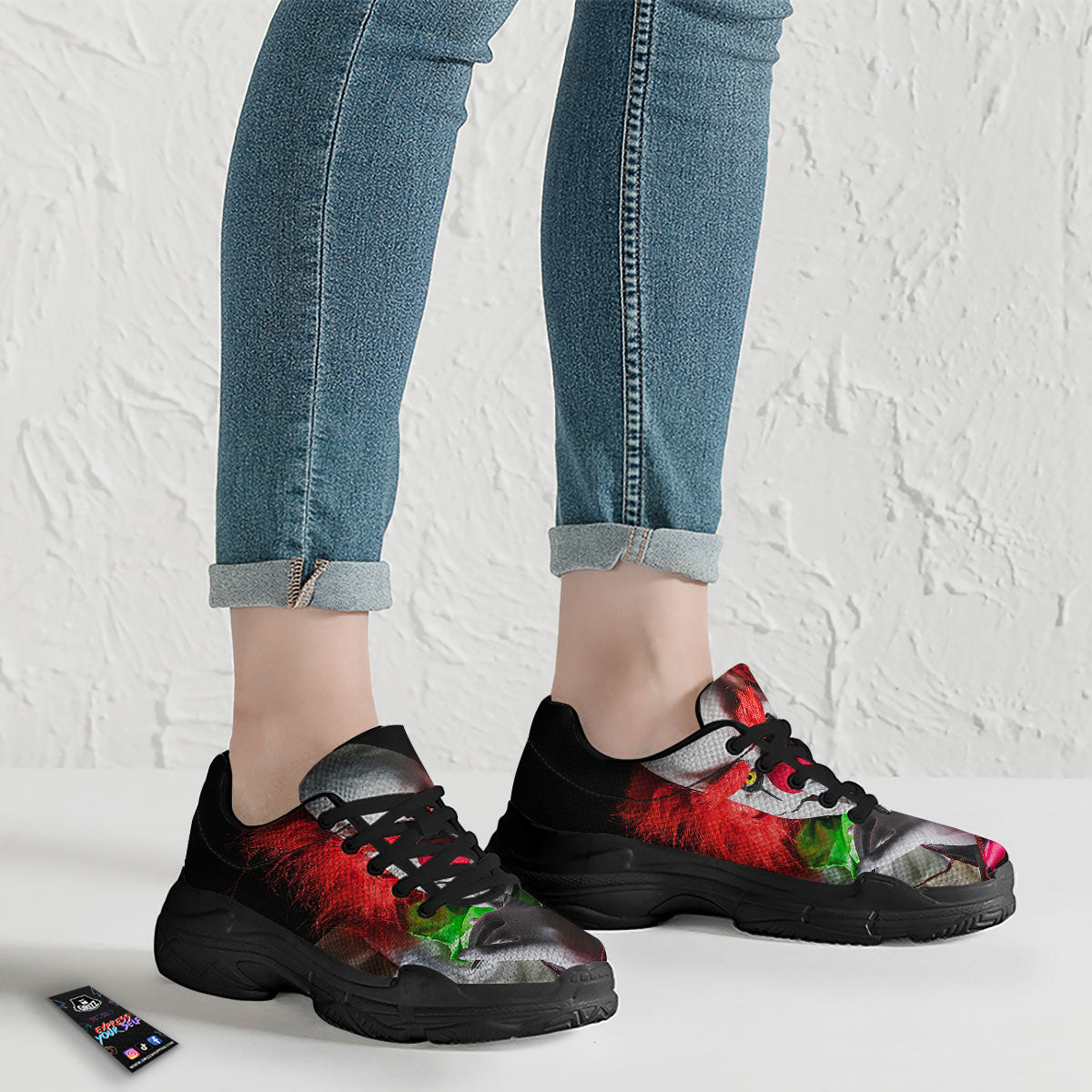 Clown Scary Print Black Chunky Shoes-grizzshop