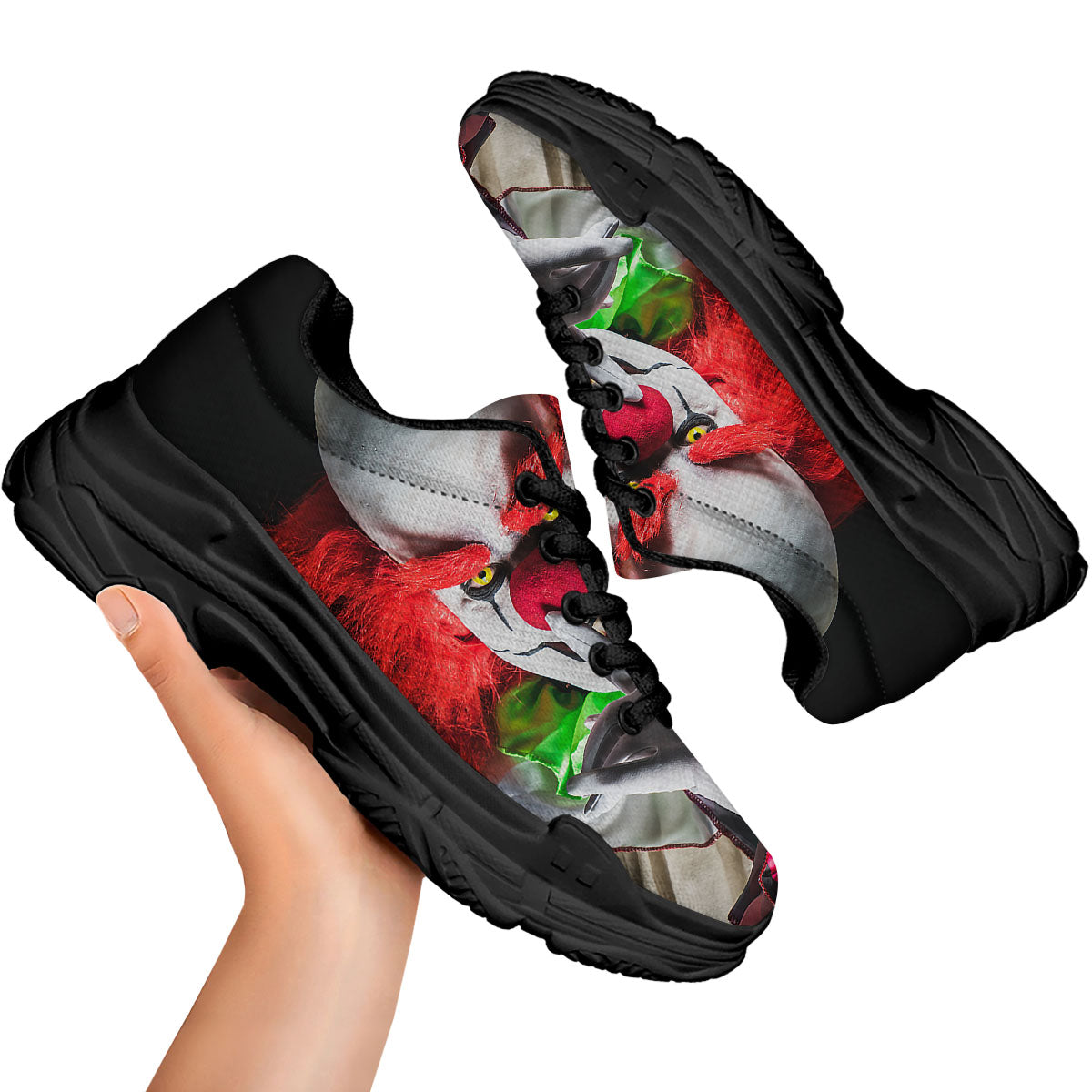 Clown Scary Print Black Chunky Shoes-grizzshop