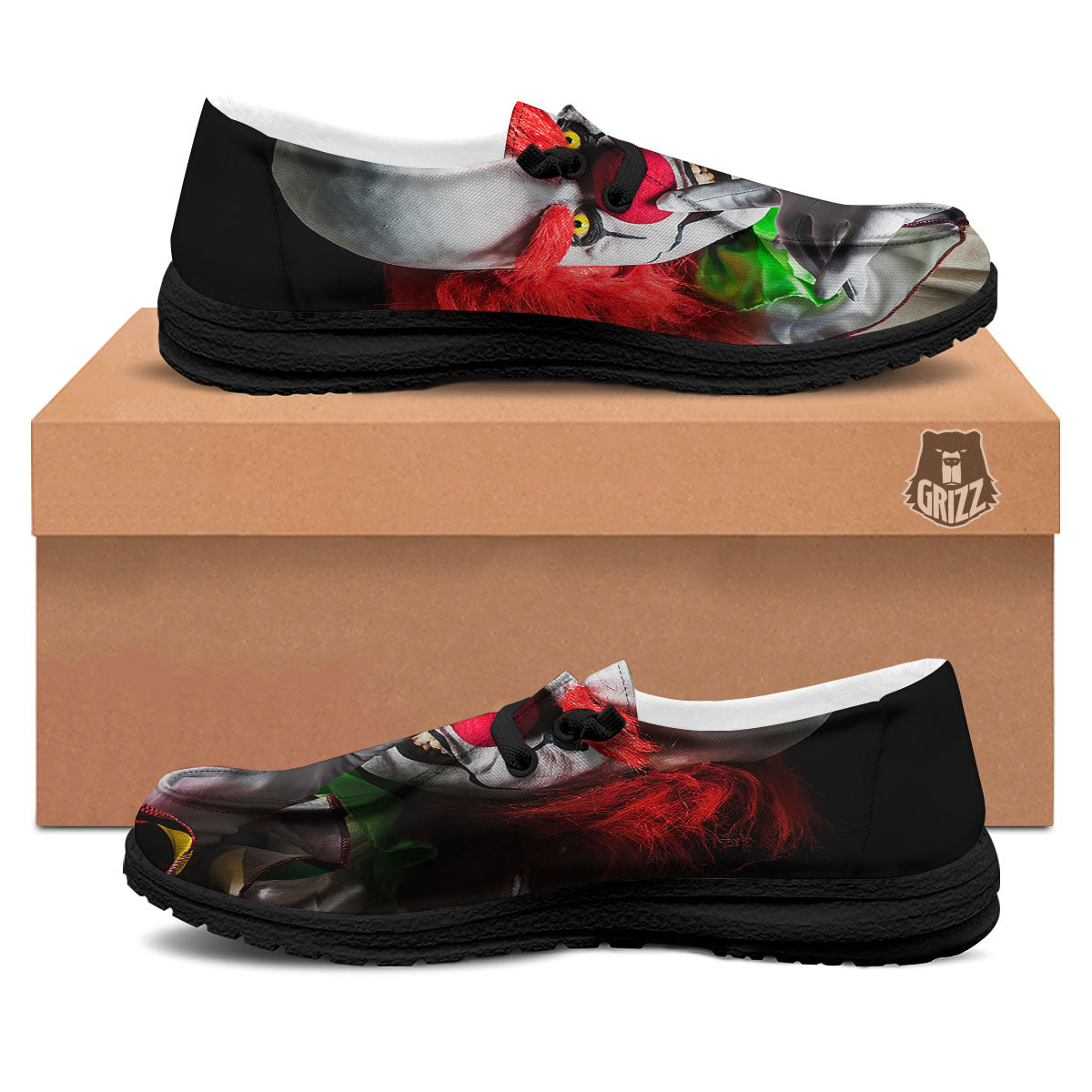 Clown Scary Print Black Loafers-grizzshop