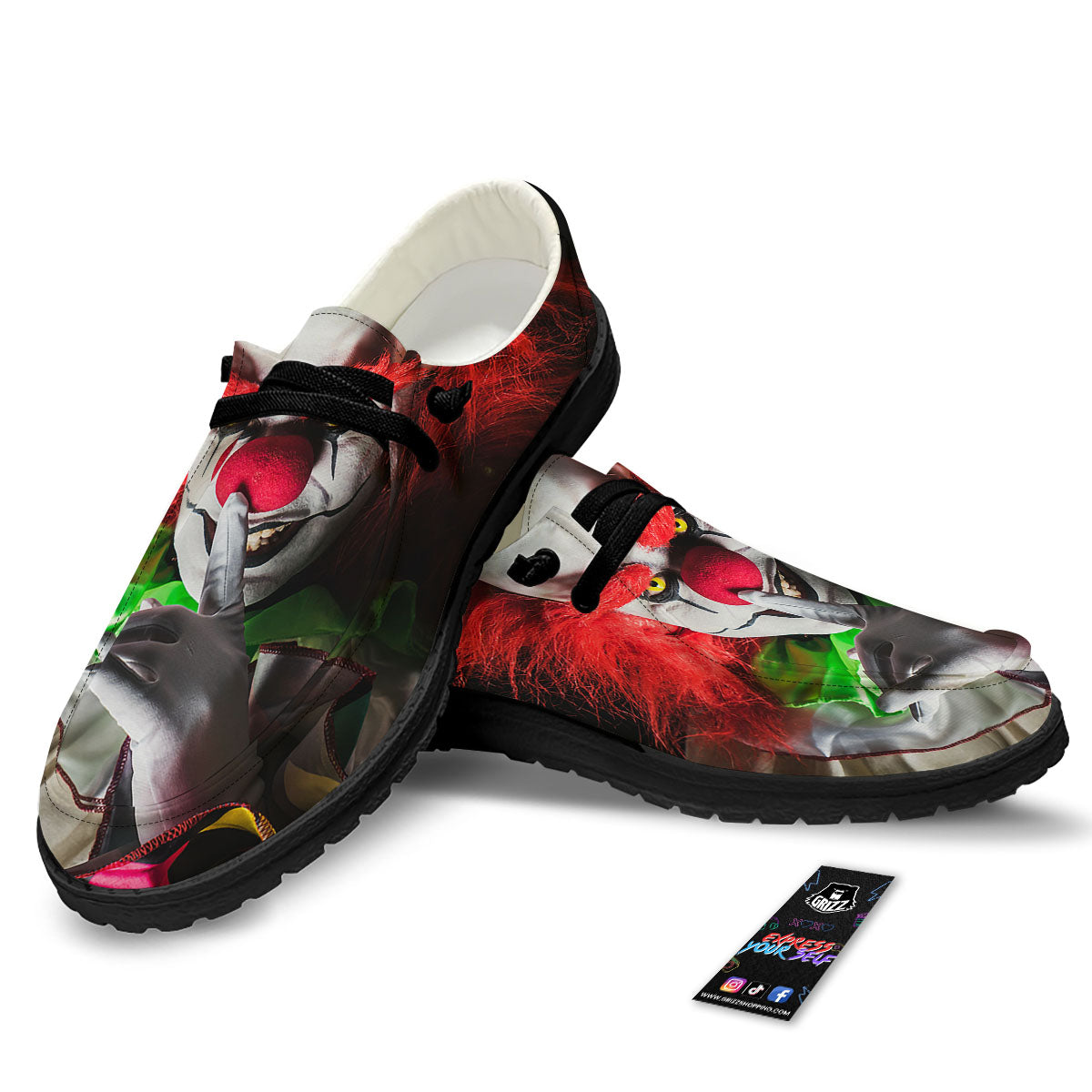 Clown Scary Print Black Loafers-grizzshop