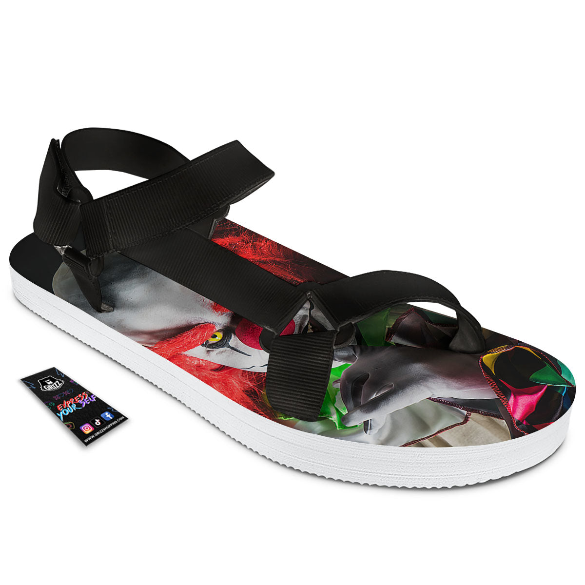Clown Scary Print Black Open Toe Sandals-grizzshop
