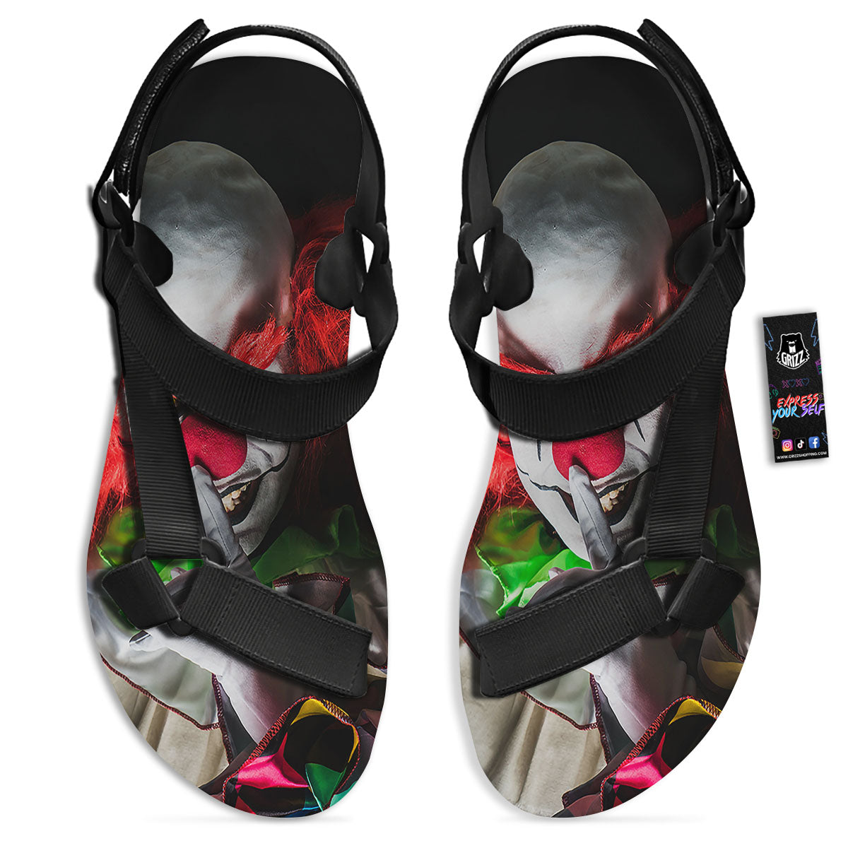 Clown Scary Print Black Open Toe Sandals-grizzshop