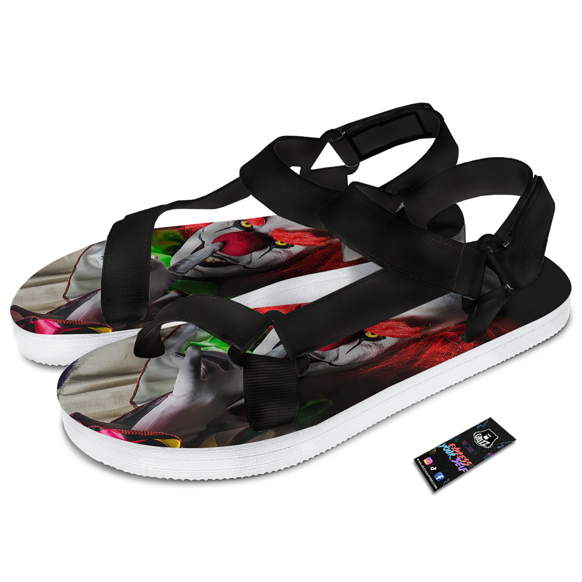 Clown Scary Print Black Open Toe Sandals-grizzshop