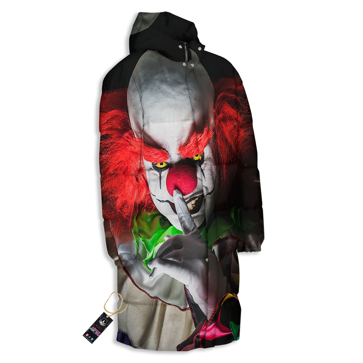 Clown Scary Print Long Down Jacket-grizzshop