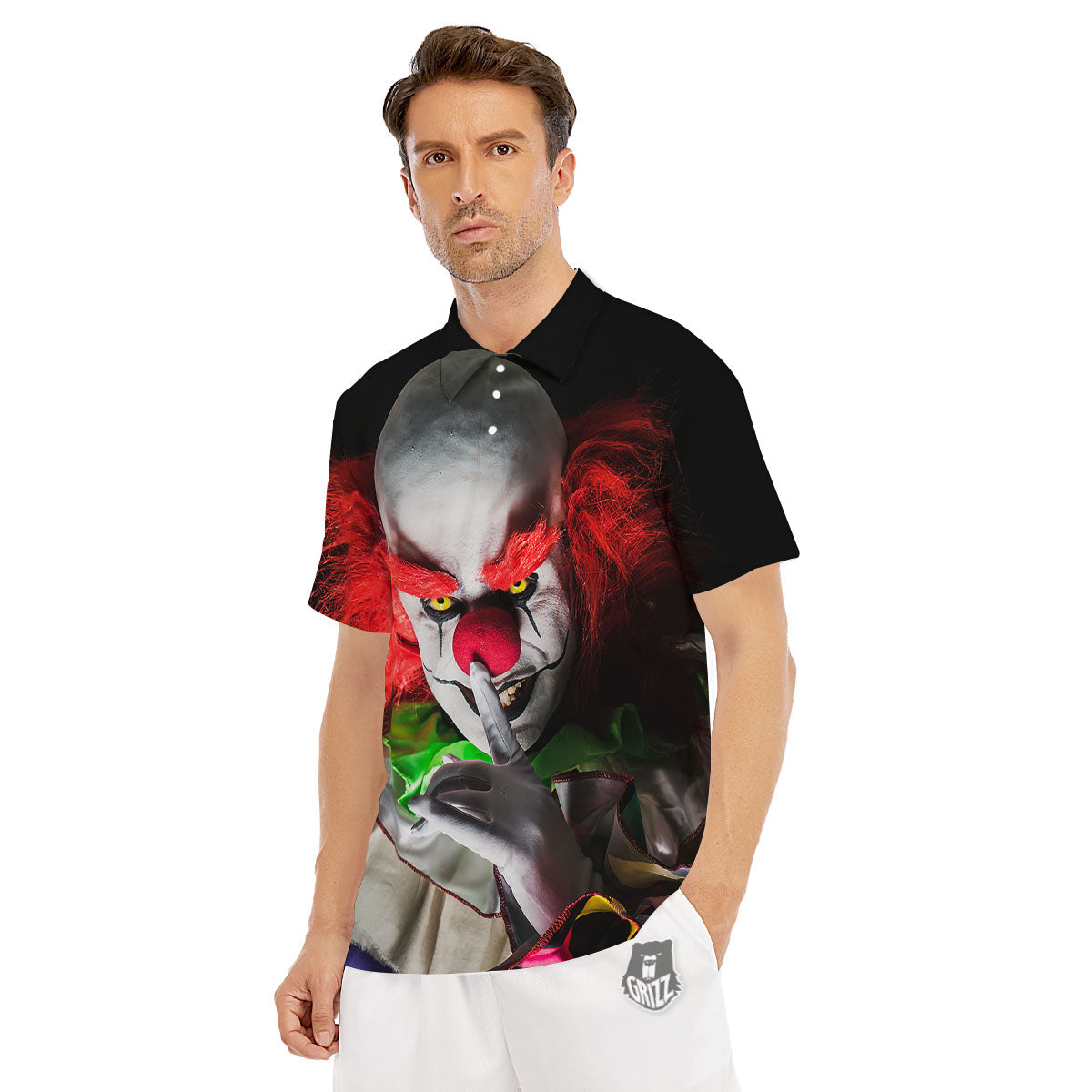 Clown Scary Print Men's Golf Shirts-grizzshop