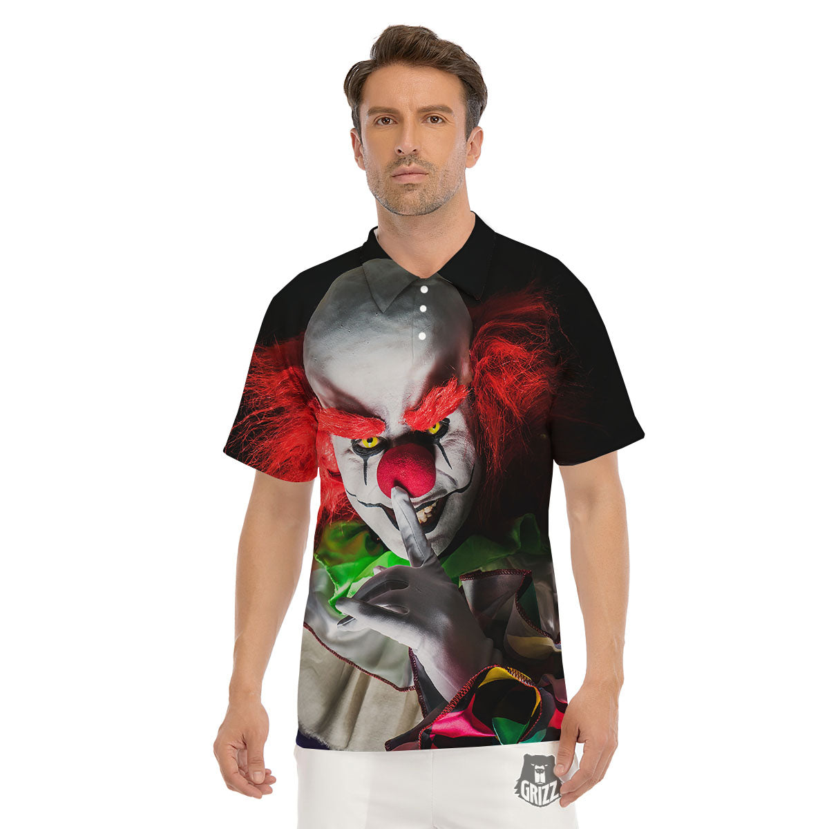Clown Scary Print Men's Golf Shirts-grizzshop
