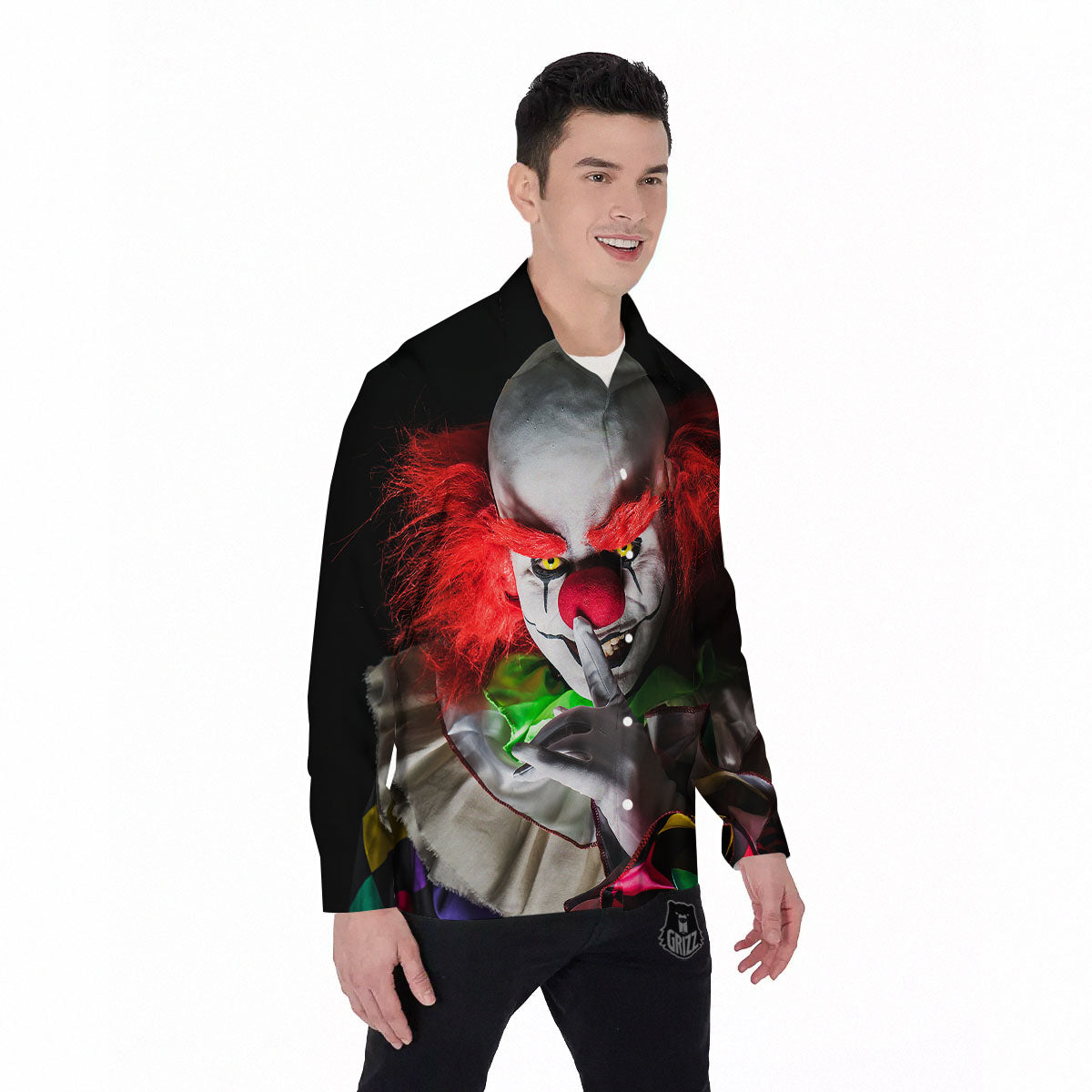Clown Scary Print Men's Long Sleeve Shirts-grizzshop