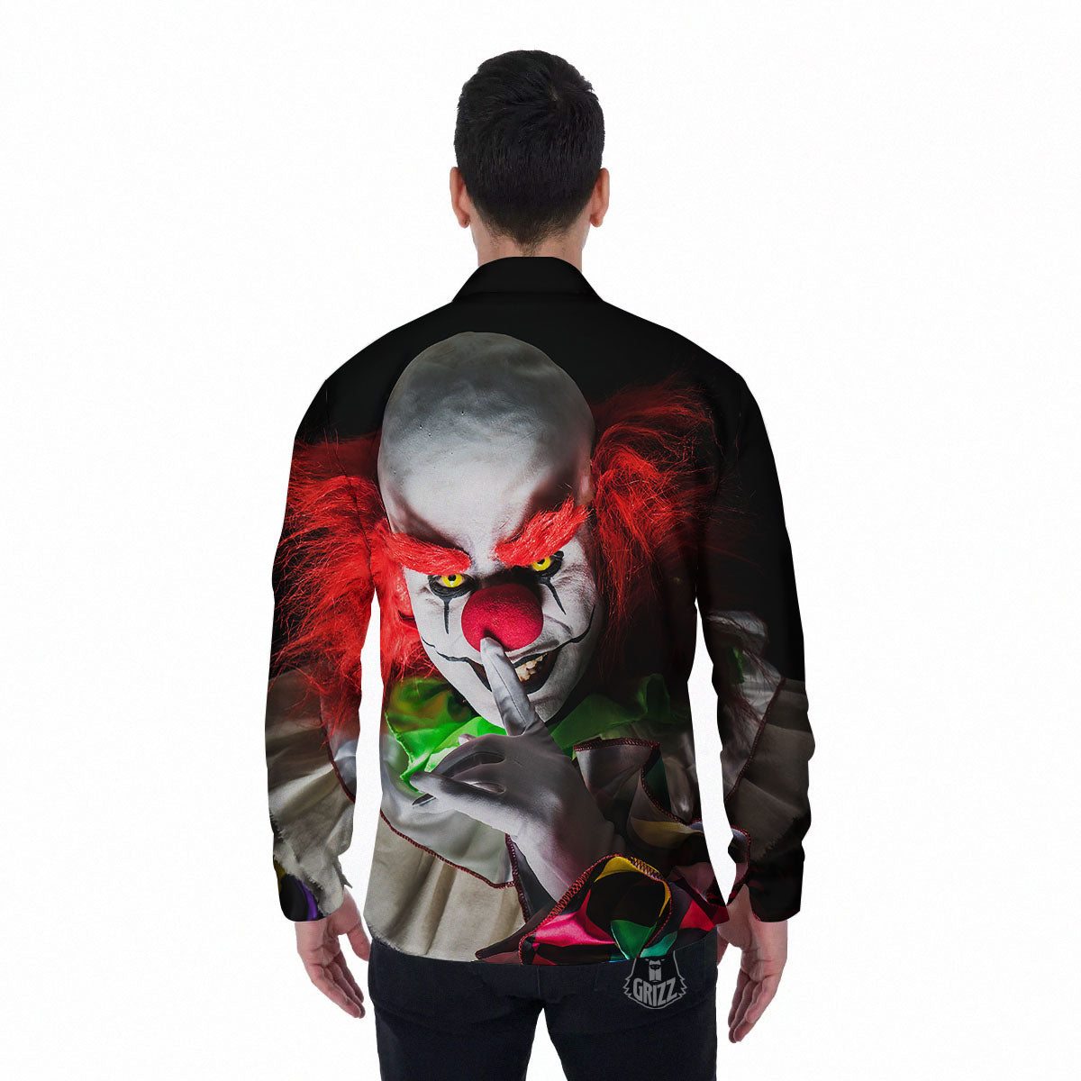 Clown Scary Print Men's Long Sleeve Shirts-grizzshop