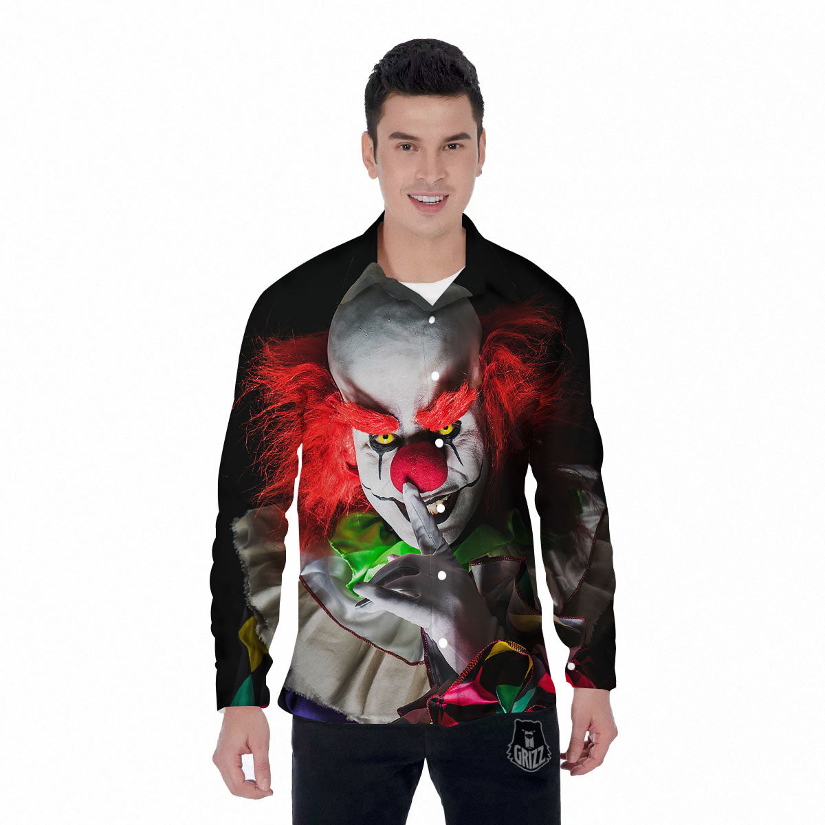 Clown Scary Print Men's Long Sleeve Shirts-grizzshop