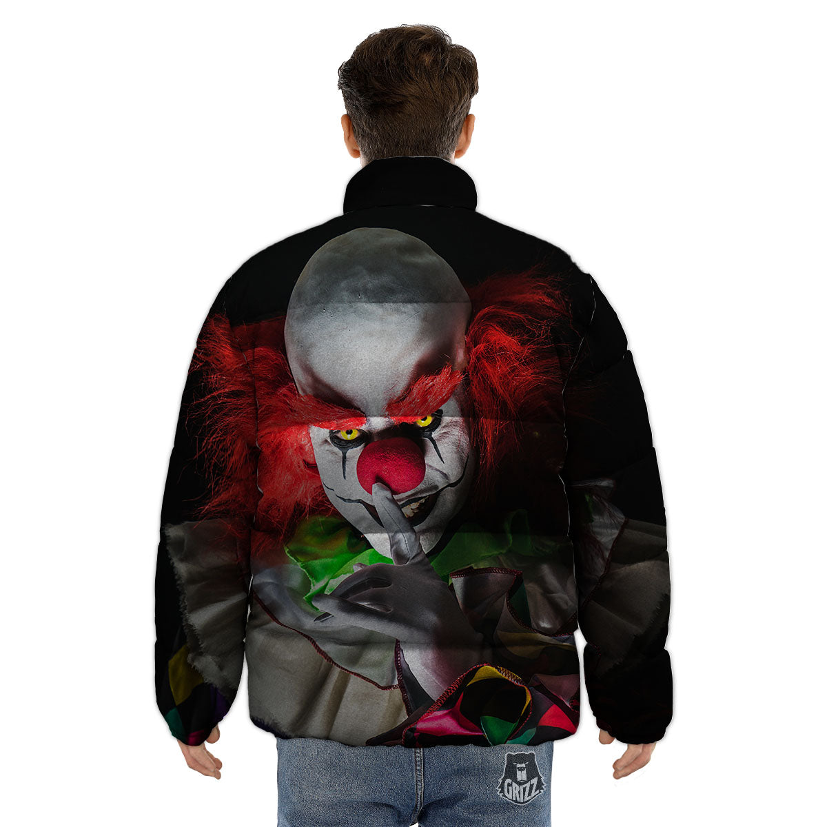 Clown Scary Print Puffer Jacket-grizzshop