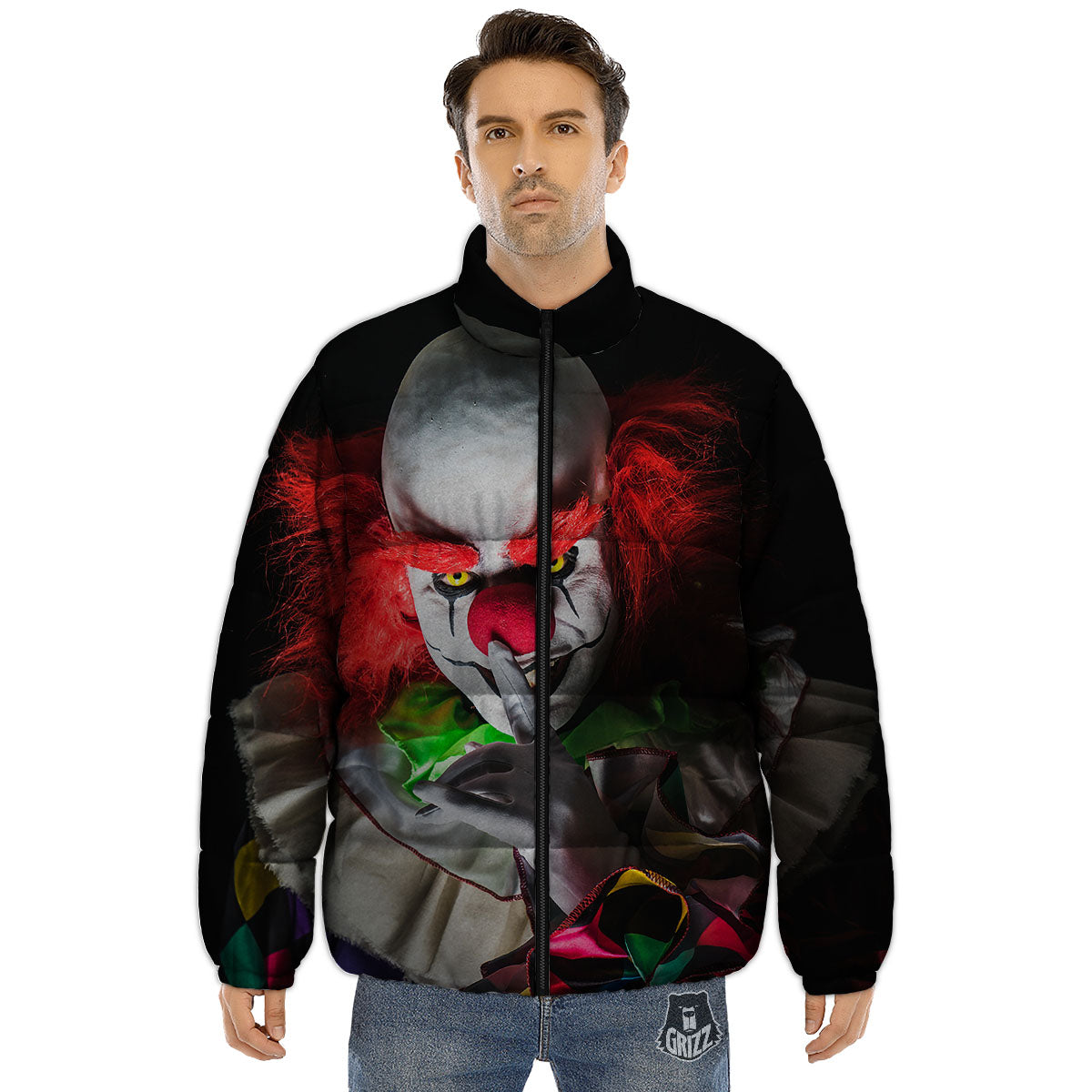 Clown Scary Print Puffer Jacket-grizzshop