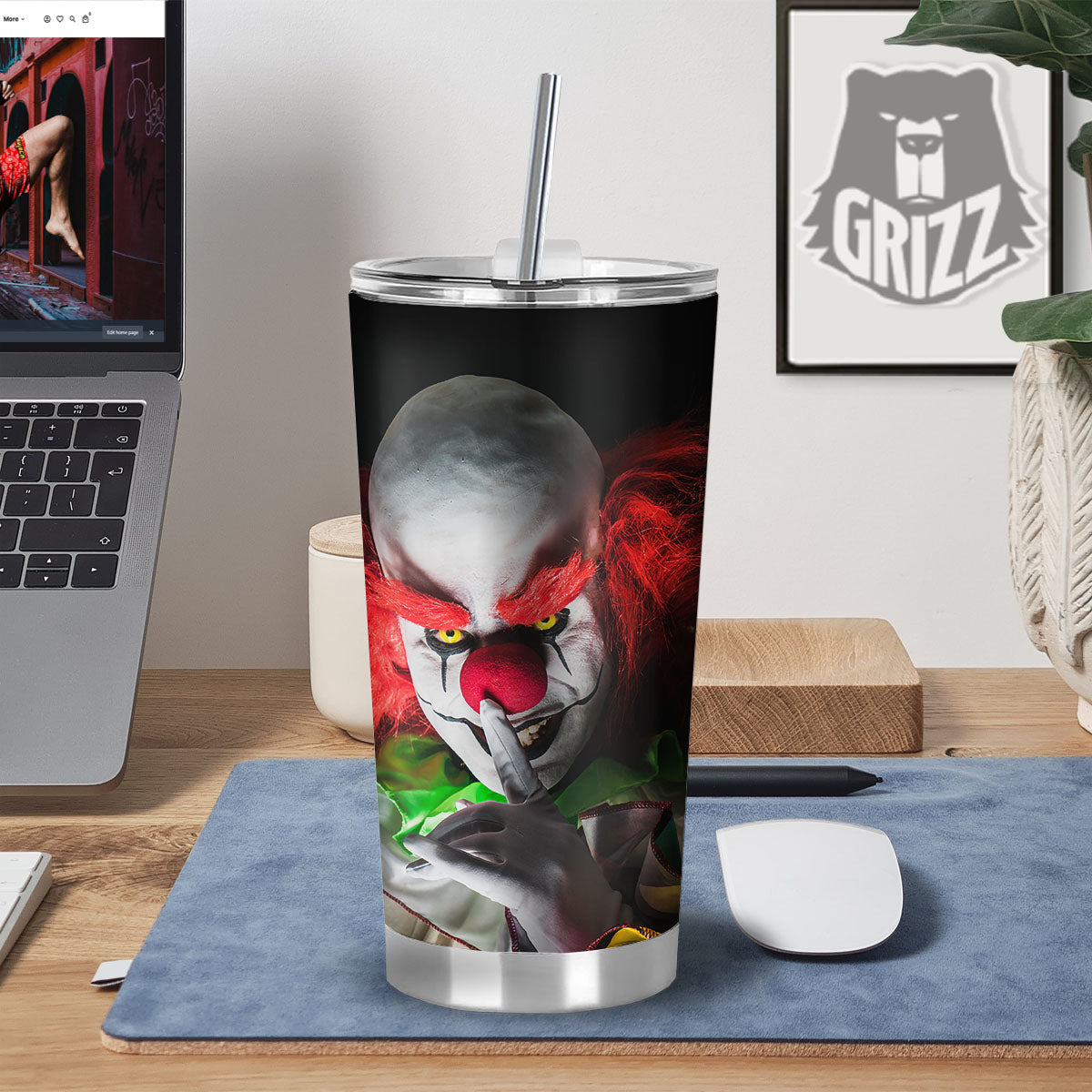 Clown Scary Print Tumbler-grizzshop