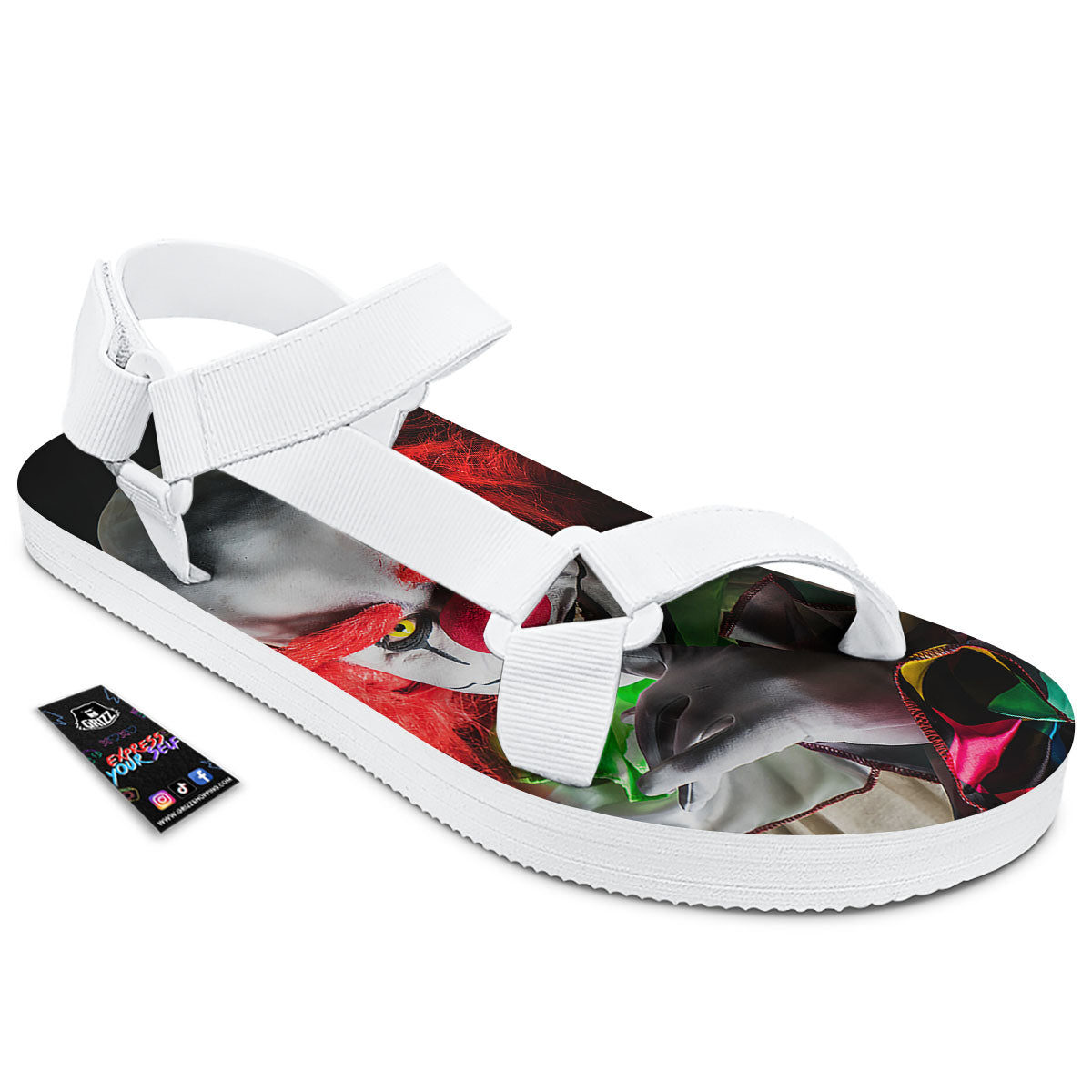 Clown Scary Print White Open Toe Sandals-grizzshop