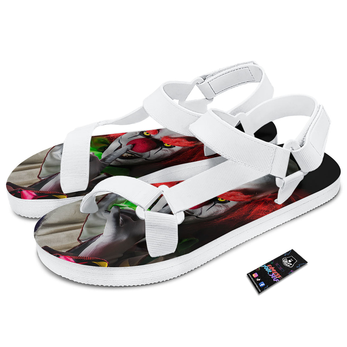 Clown Scary Print White Open Toe Sandals-grizzshop