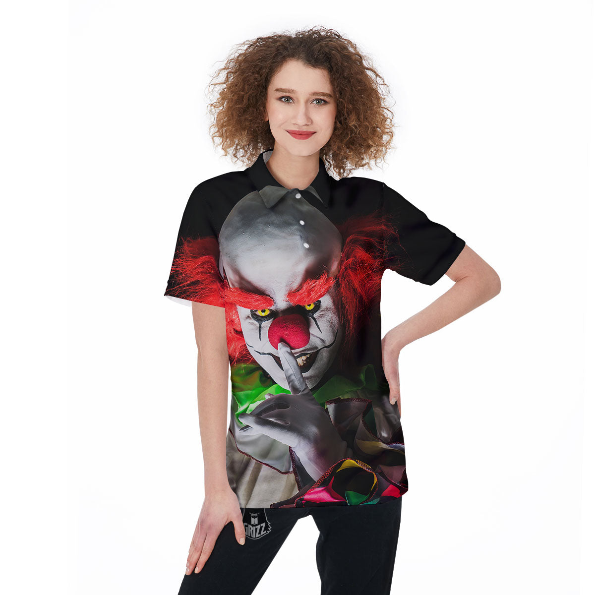 Clown Scary Print Women's Golf Shirts-grizzshop