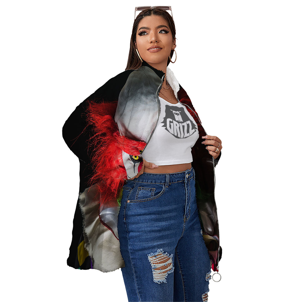 Clown Scary Print Women's Sherpa Jacket-grizzshop