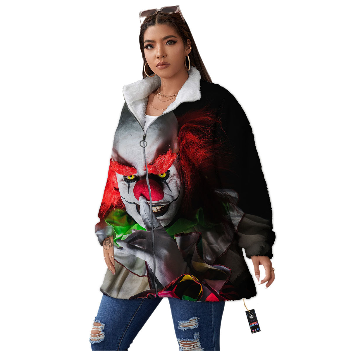 Clown Scary Print Women's Sherpa Jacket-grizzshop