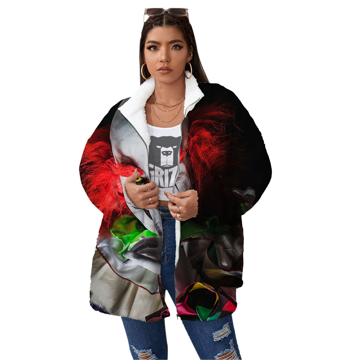 Clown Scary Print Women's Sherpa Jacket-grizzshop