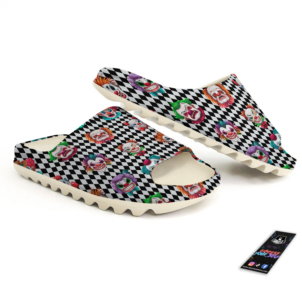 Clown Faces And Harlequin Black Print Pattern Sandals-grizzshop