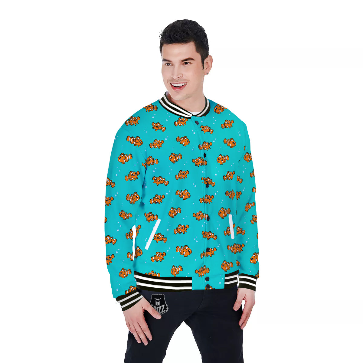 Clownfish Cute Watercolor Blue Print Pattern Baseball Jacket-grizzshop
