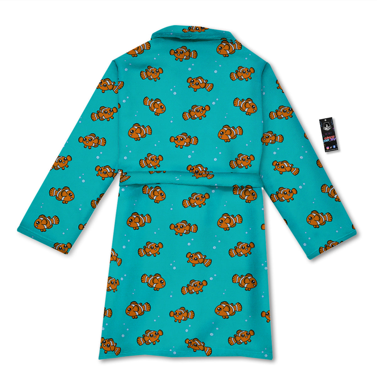 Clownfish Cute Watercolor Blue Print Pattern Bathrobe-grizzshop