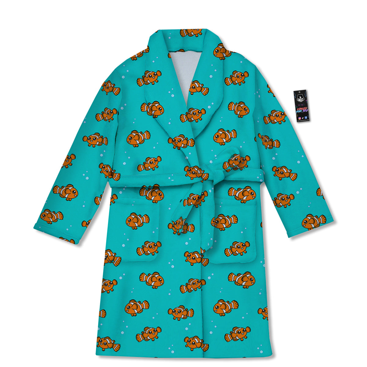 Clownfish Cute Watercolor Blue Print Pattern Bathrobe-grizzshop