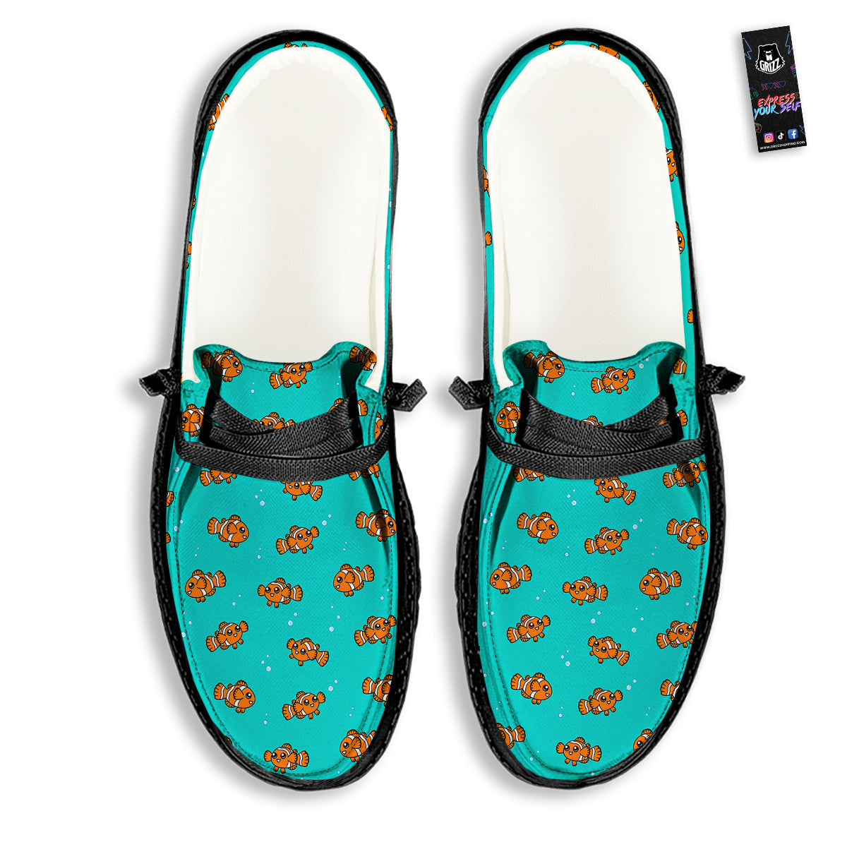Clownfish Cute Watercolor Blue Print Pattern Black Loafers-grizzshop