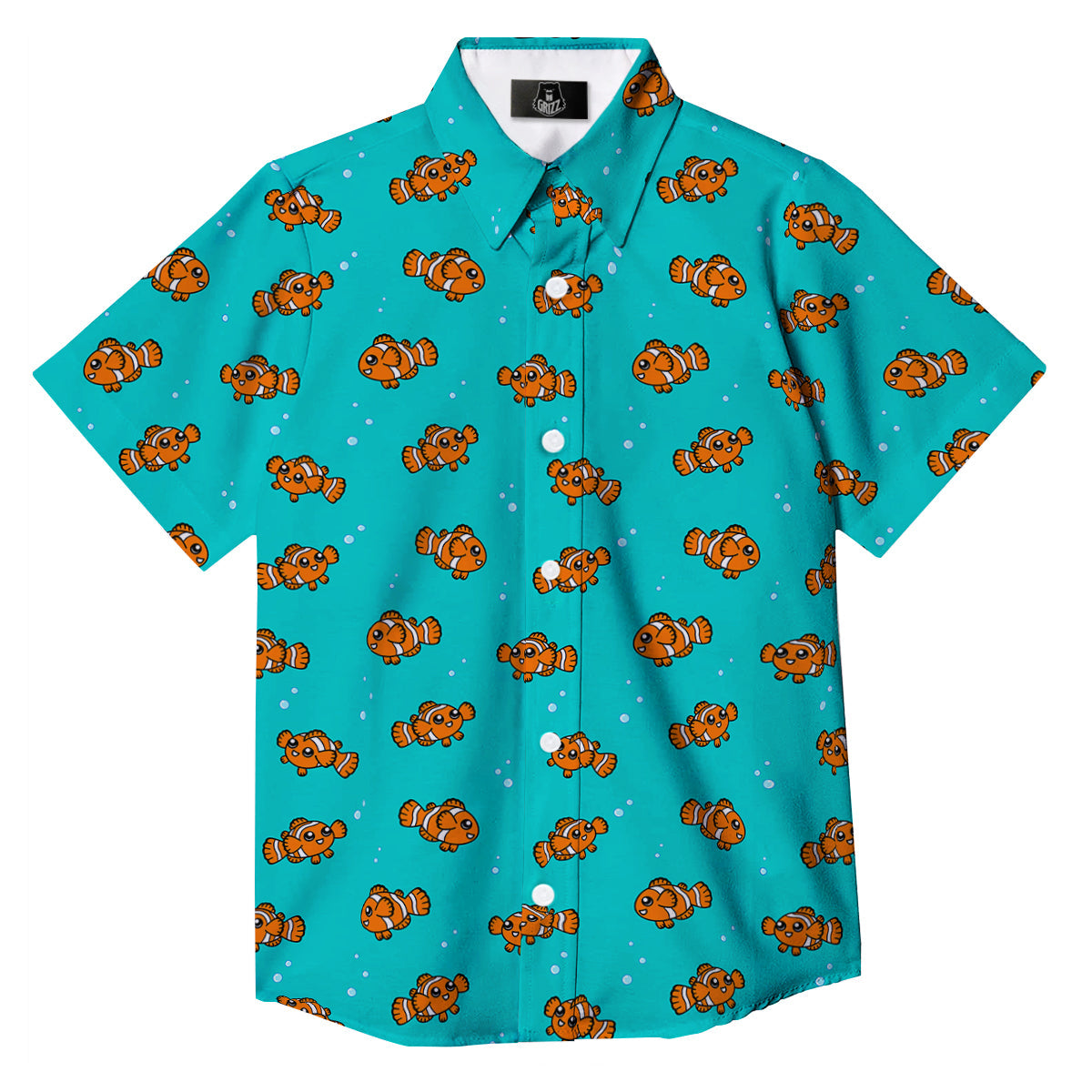 Clownfish Cute Watercolor Blue Print Pattern Button Up Shirt-grizzshop