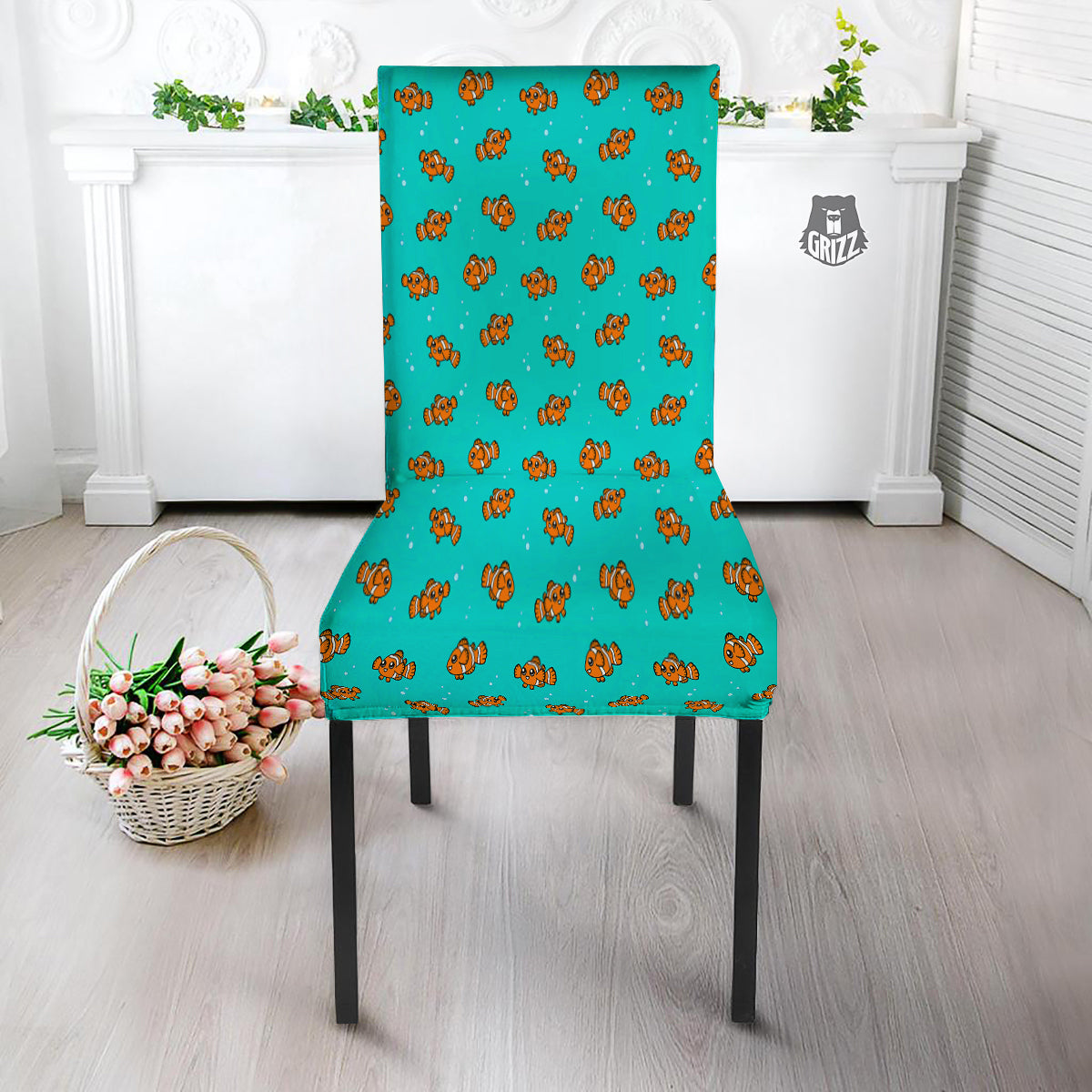 Clownfish Cute Watercolor Blue Print Pattern Dining Chair Slipcover-grizzshop