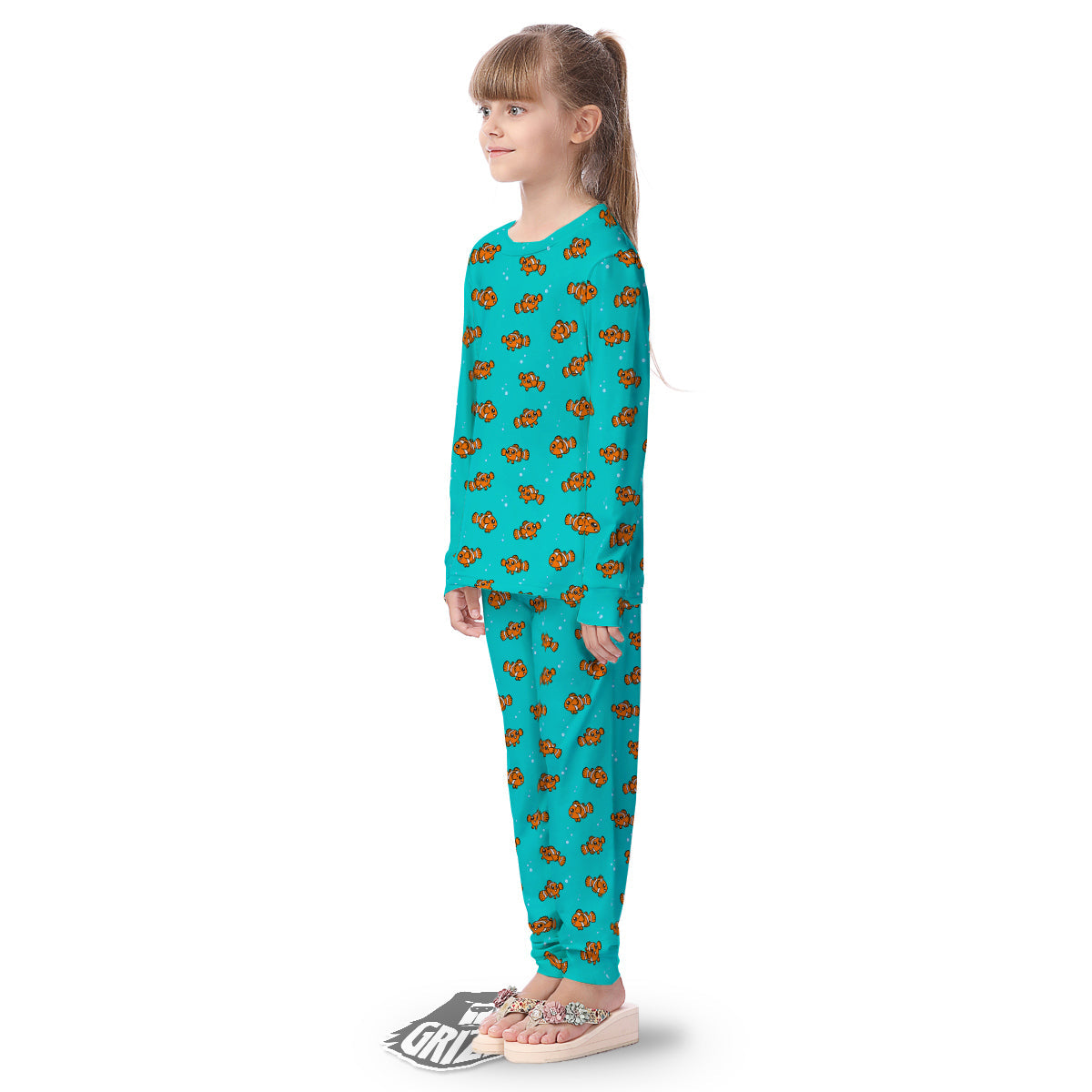 Clownfish Cute Watercolor Blue Print Pattern Kid's Pajamas-grizzshop
