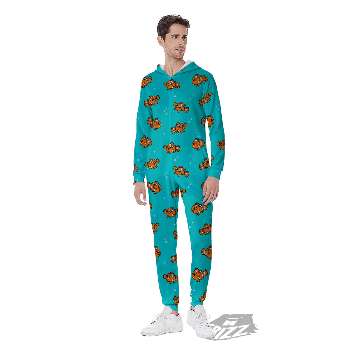 Clownfish Cute Watercolor Blue Print Pattern Men's Jumpsuit-grizzshop