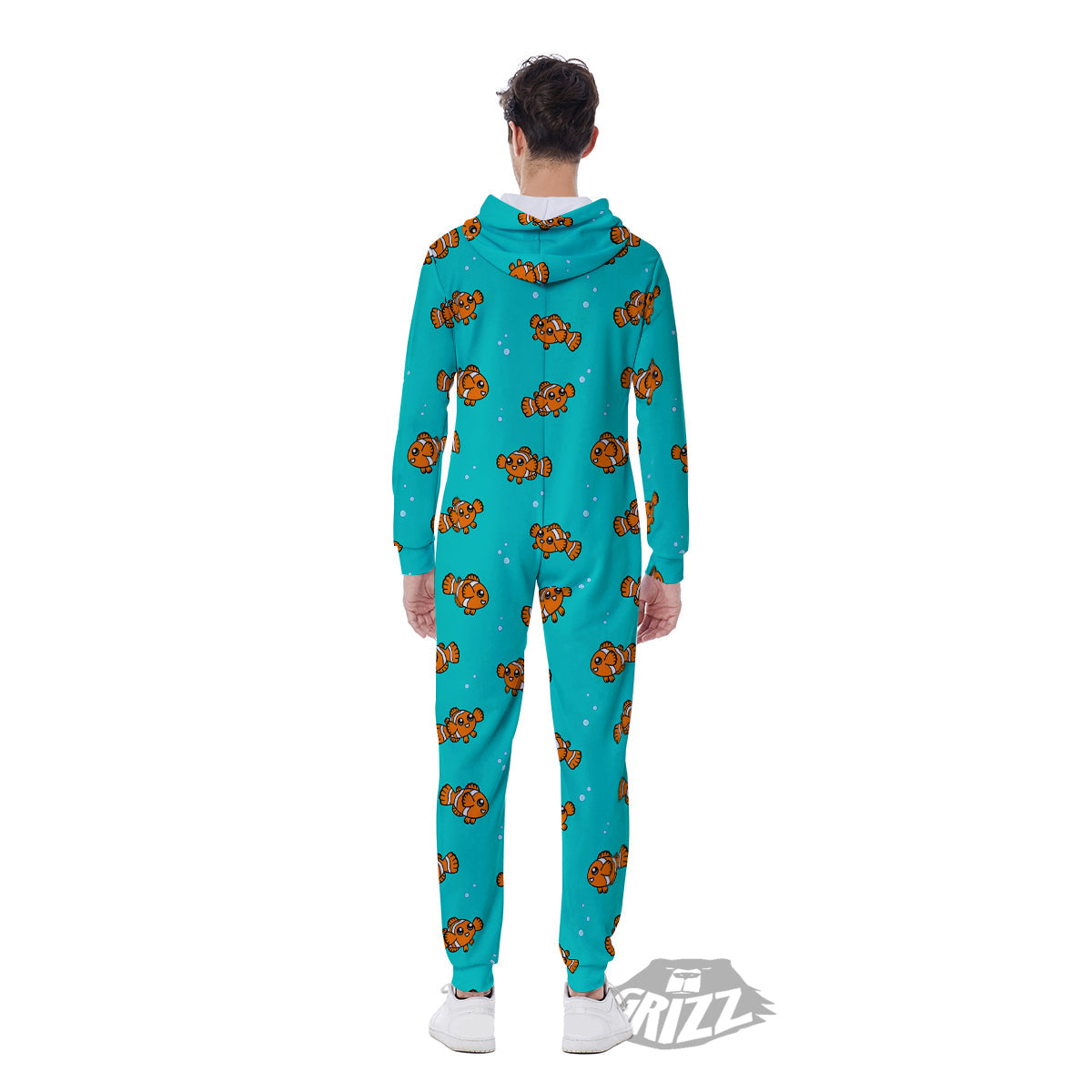 Clownfish Cute Watercolor Blue Print Pattern Men's Jumpsuit-grizzshop