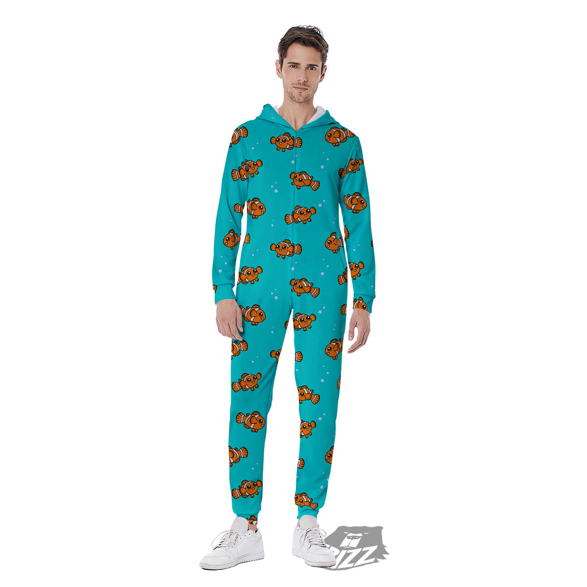 Clownfish Cute Watercolor Blue Print Pattern Men's Jumpsuit-grizzshop
