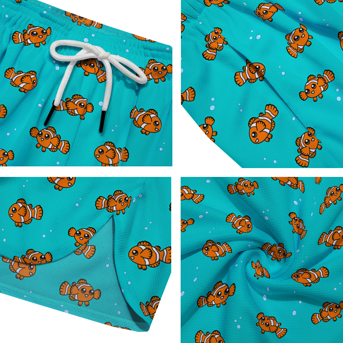 Clownfish Cute Watercolor Blue Print Pattern Men's Running Shorts-grizzshop