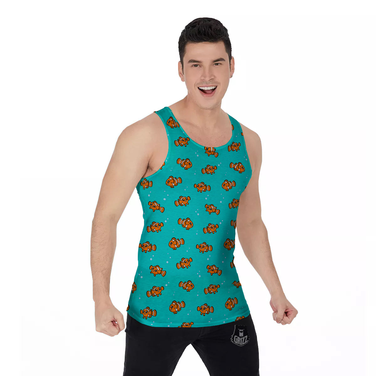 Clownfish Cute Watercolor Blue Print Pattern Men's Tank Top-grizzshop