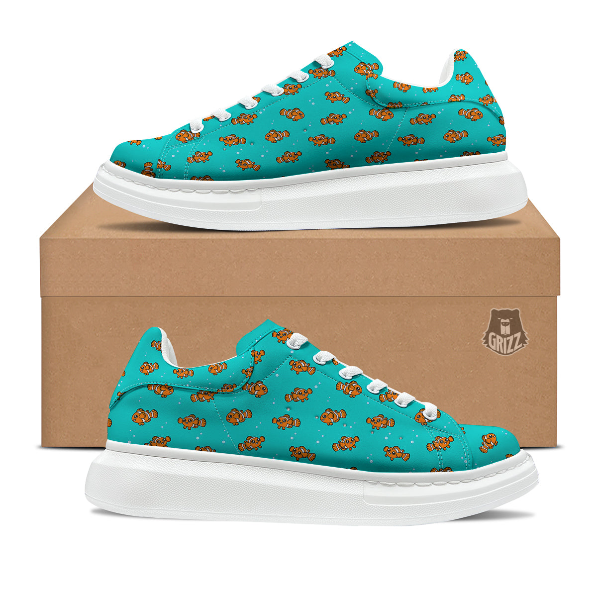 Clownfish Cute Watercolor Blue Print Pattern Platform Shoes-grizzshop