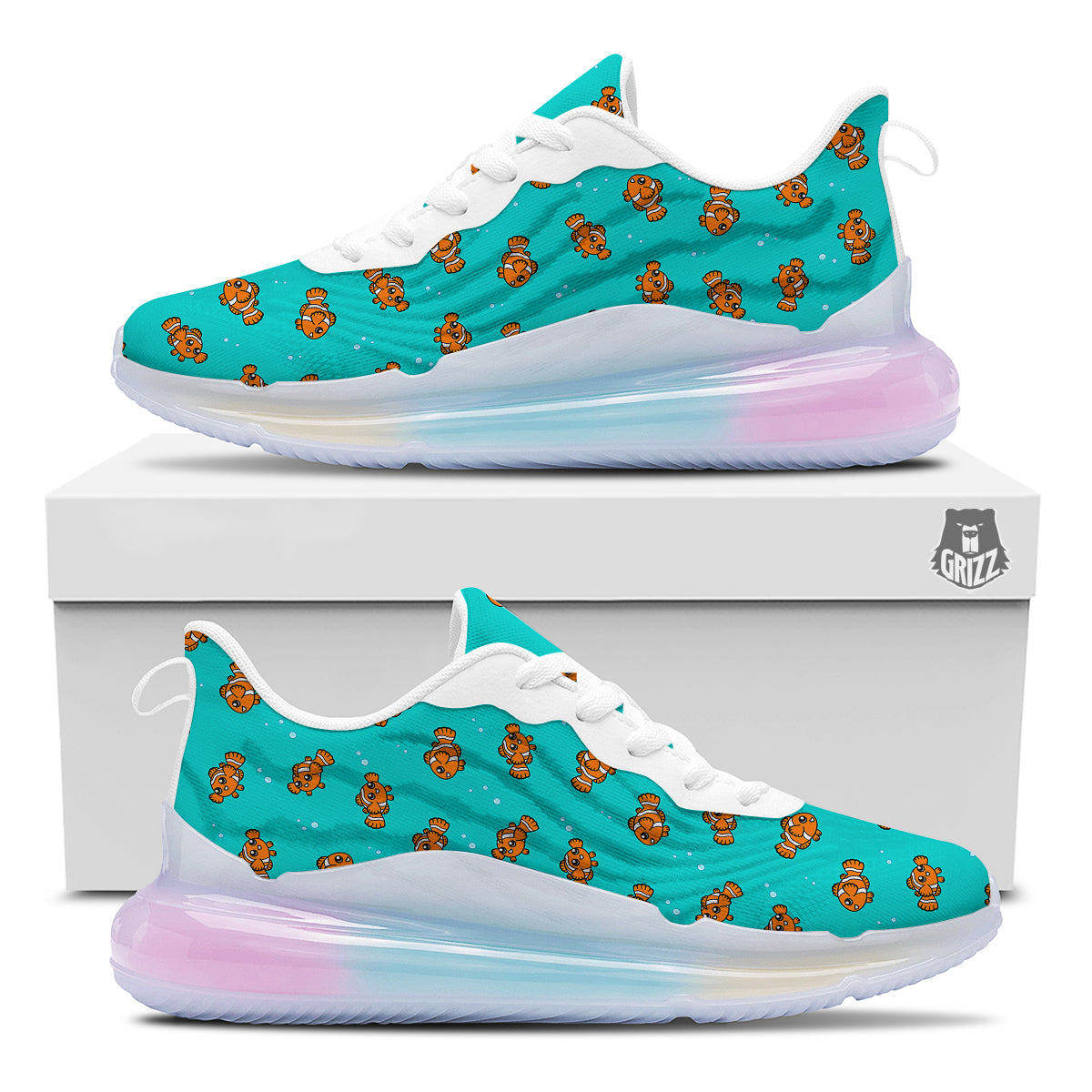 Clownfish Cute Watercolor Blue Print Pattern Running Sneakers-grizzshop